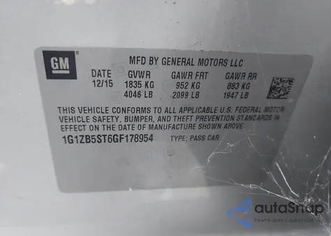 2016 Chevrolet Malibu Ls from USA, damaged, VIN 1G1ZB5ST6GF178954
